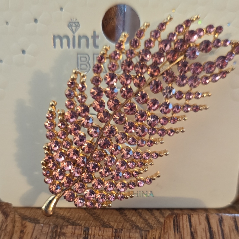 Mint Pink and Gold Crystal Brooch